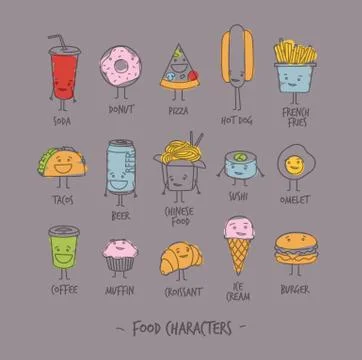 Food characters gray Stock Illustration