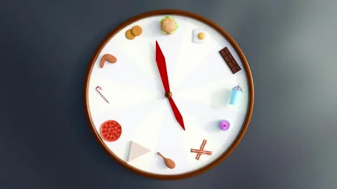 Food clock or roulette wheel with different types of food are presented Stock Footage 320996127