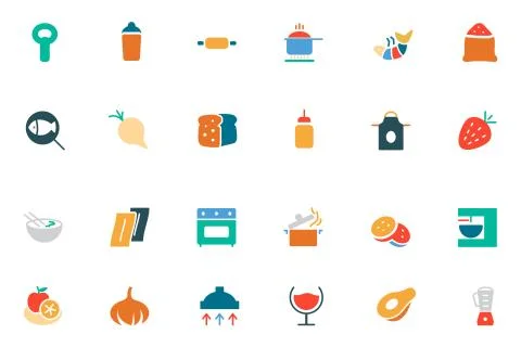 Food Colored Vector Icons Pack Stock Illustration