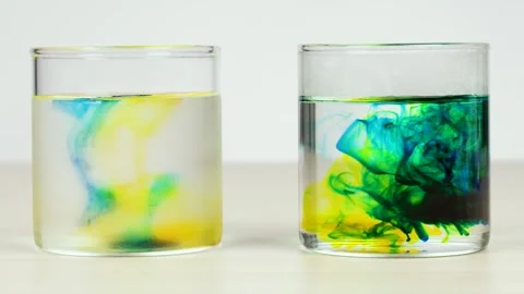 Food Coloring Diffusing in Hot and Cold Water Experiment Stock Footage 318767289
