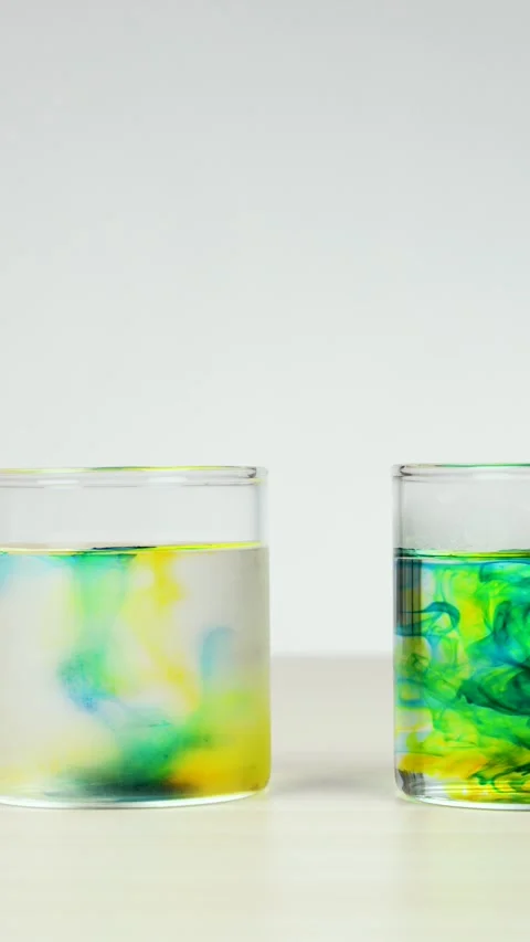 Food Coloring Diffusing in Hot and Cold Water Experiment Stock Footage 318767331