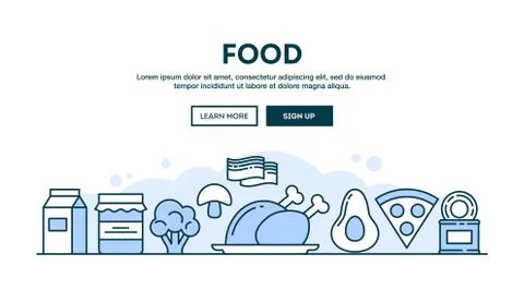 Food, concept header, flat design thin line style Stock Illustration
