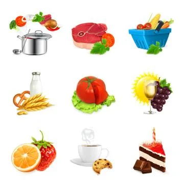Food concepts, isolated vector set Stock Illustration