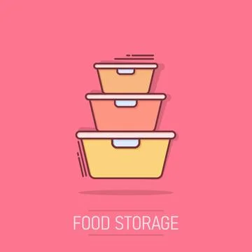 Food container icon in comic style. Kitchen bowl vector cartoon illustratio.. イラスト素材