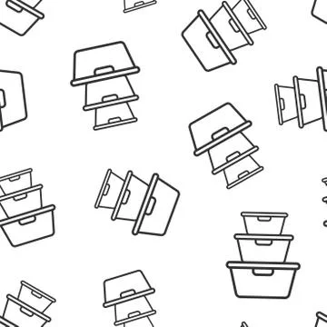 Food container icon seamless pattern background. Kitchen bowl vector illustra 库存插图