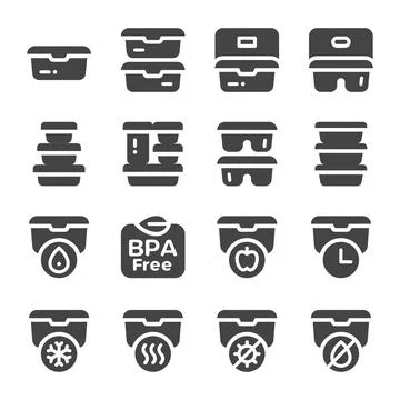 Food container solid icon set 스톡 일러스트