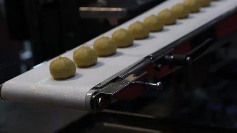 Food in conveyor of machine Stock Footage 97345985
