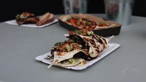Food cooked outside in lavash Stock Footage 287119168