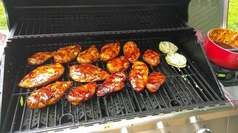 Food cooking on a grill Stock Photos