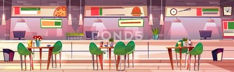 Food court hall in mall shop illustration Stock Illustration