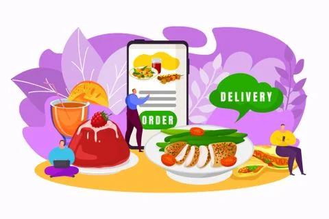 Food delivery app concept, vector illustration. Online mobile order service Stock Illustration