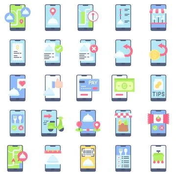 Food delivery Application flat vector icons set 2 Illustrazione stock