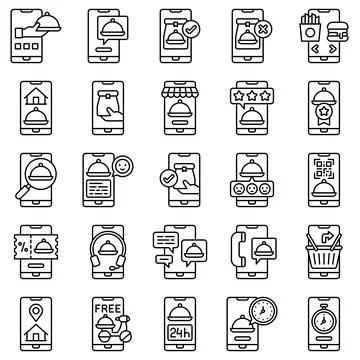 Food delivery Application line vector icons set Ilustración de archivo