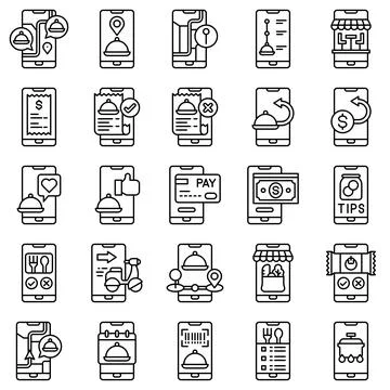Food delivery Application line vector icons set 2 Stock Illustration