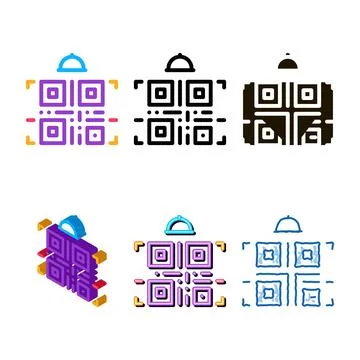 Food delivery bar code series icon vector outline Stock Illustration