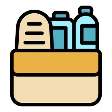 Food delivery box containing bread, milk, and juice cartoon icon Stock Illustration