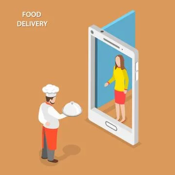Food delivery flat isometric vector concept. Stock Illustration