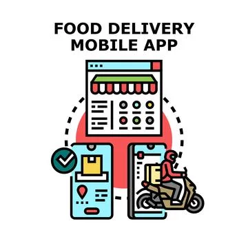 Food delivery mobile app ordering service process Stock Illustration