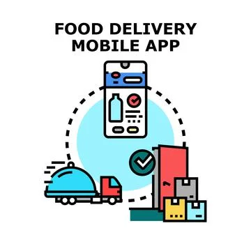 Food delivery mobile app ordering process Stock Illustration