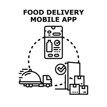 Food delivery mobile app ordering process Stock Illustration