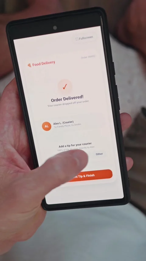 Food delivery mobile app user interface vertical video. User tipping for Stock Footage 341861420
