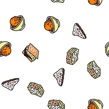 Food dessert snack menu vector seamless pattern Stock Illustration