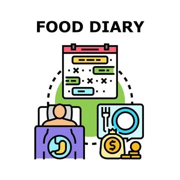 Food diary vector concept tracking diet nutrition health Stock Illustration