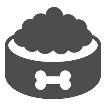 Food in dog bowl with bone solid icon, animal hospital concept, Dry pet food Stock Illustration
