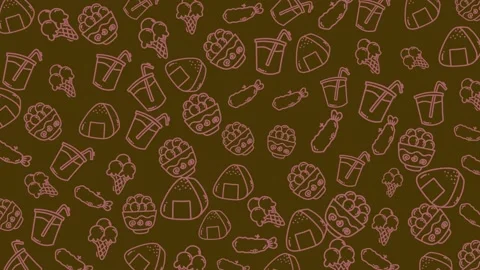 Food doodle a patterned background featuring various delightful food and drink Stock Footage 334368787