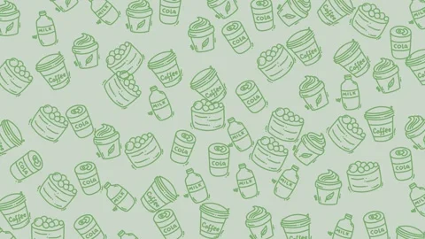Food doodle seamless pattern of coffee milk and cola drinks artistic and refresh Video stock 334368456