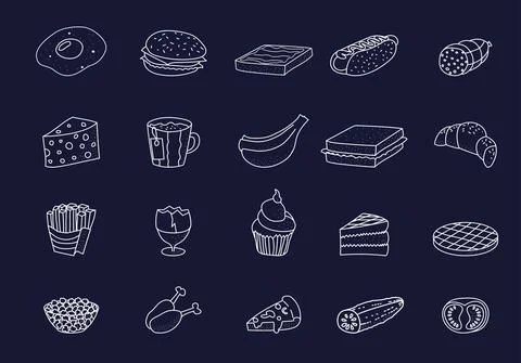 Food elements for chalkboard menu for cafes and restaurants vector illustrati Stock Illustration