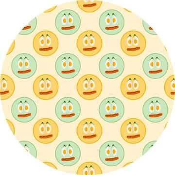 Food emoticons Seamless Pattern on Circle Background Cute Characters Motivation Stock Illustration