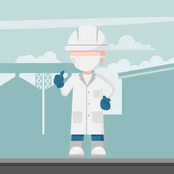 Food engineering supervisor design on a background industrial plant Stock Illustration