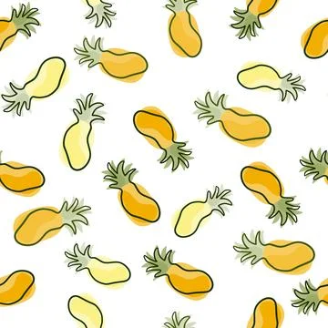 Food exotic seamless pattern with random yellow contoured pineapples ornament Stock Illustration