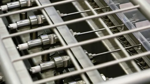 Food factory automated robotic production line Stock Footage