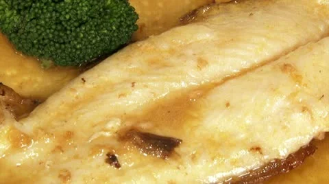 Food, fish, sauce, broccoli Stock Footage 10770341