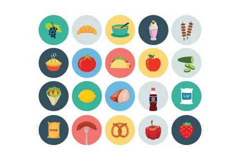 Food Flat Vector Icons Pack Stock Illustration