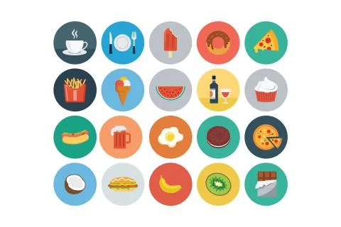 Food Flat Vector Icons Set Stock Illustration