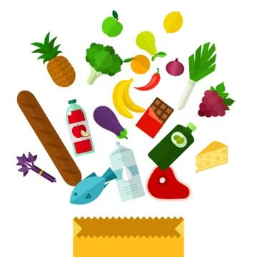 Food flying from the bag vector flat isolated Stock Illustration