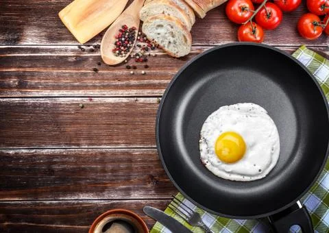 Food fried egg pan bread tomato Stock Photos