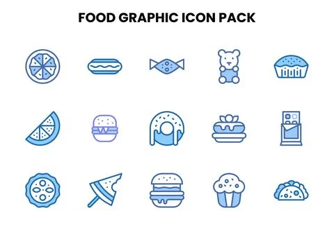 Food Graphic Two Colour Vector Icons Pack Stock Illustration