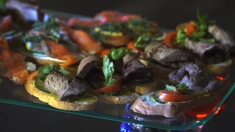 Food for guests. buffet table Stock Footage 105473468