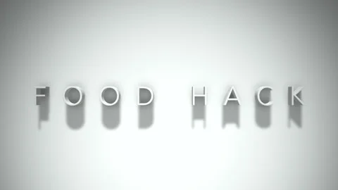 Food Hack 3D title animation with shadows on a white background Stock Footage 296620526