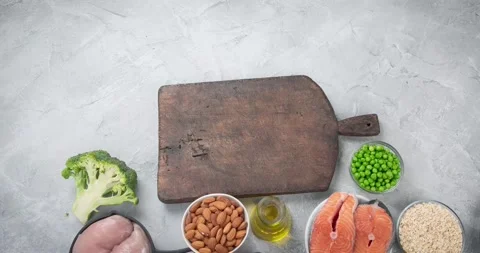 Food high in selenium. Video, stop motion, animation  Stock Footage 155920196