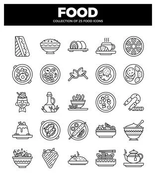 Food icon collection with abstract pattern background. Stock Illustration