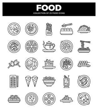 Food icons in a grid layout. set against a clean white background. Stock Illustration