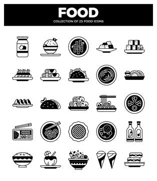 Food icons in a grid pattern on white background. Stock Illustration