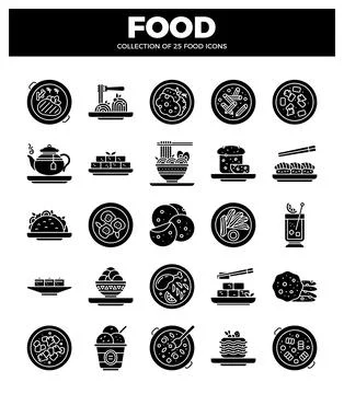 Food icons in a grid pattern on a white background. presented as a graphic .. Stock Illustration