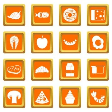 Food icons set orange Stock Illustration