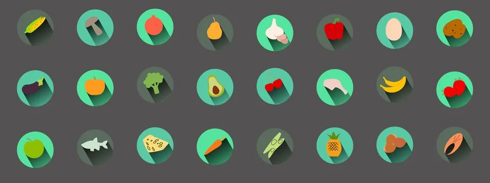 Food icons with vector shadow Stock Illustration